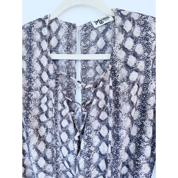 Show Me Your Mumu Tie Front Long Sleeve Romper Animal Print Small Boho Chic Fall - Picture 4 of 9